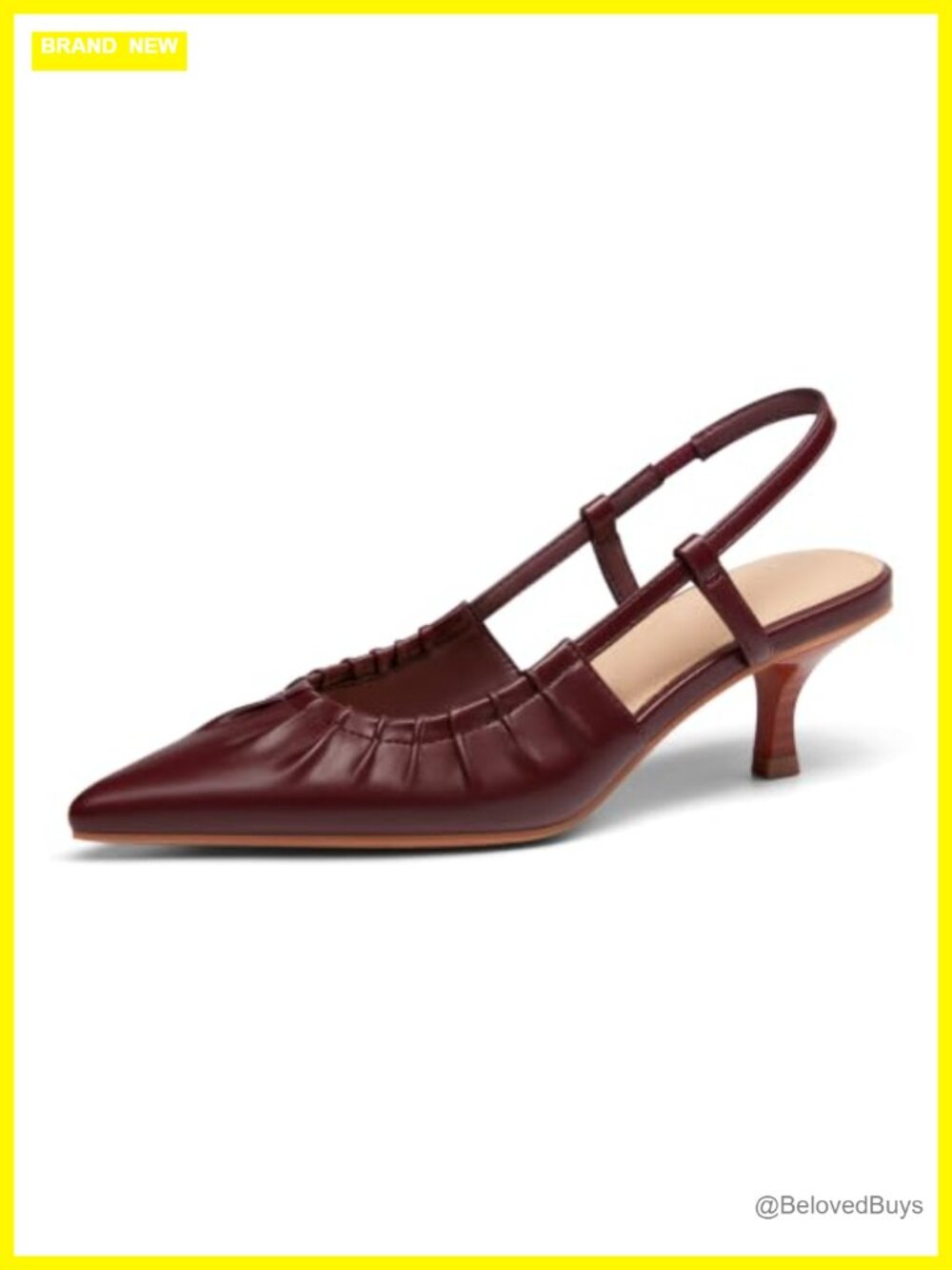 Slingback Kitten Heels Pointed Toe Pleated Faux Leather Dress Pumps